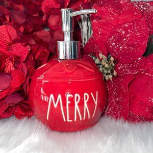 Brand NEW Rae Dunn Christmas RED Ceramic MERRY Ornament Soap Pump Dispenser